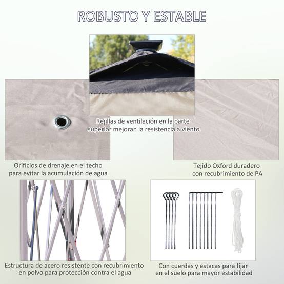 Tonnelle pliante avec éclairage LED 3,3 x 3,3 m, tonnelle de jardin avec télécommande, 4 moustiquaires, hauteur réglable, beige - Image 9
