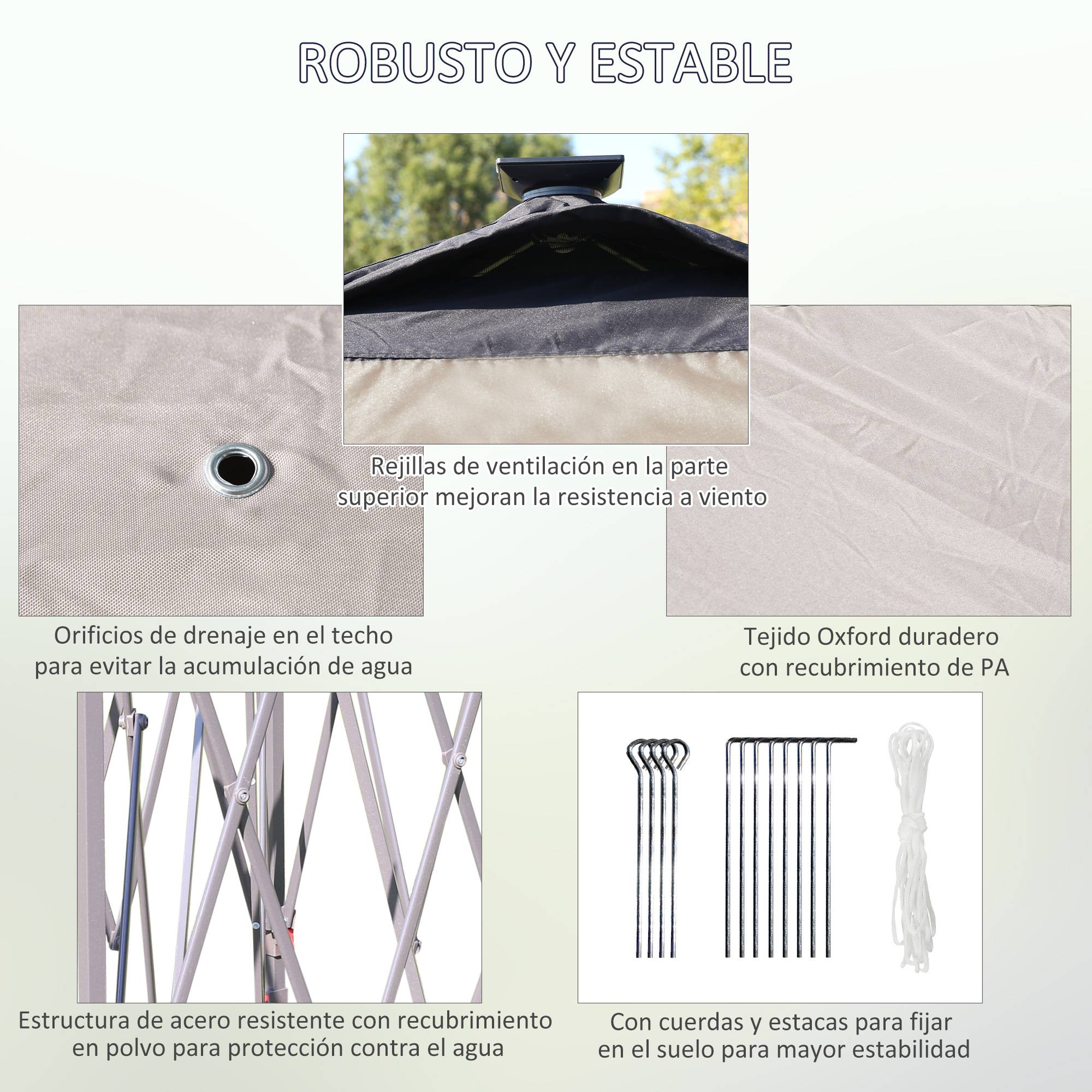 Tonnelle pliante avec éclairage LED 3,3 x 3,3 m, tonnelle de jardin avec télécommande, 4 moustiquaires, hauteur réglable, beige - Image 9