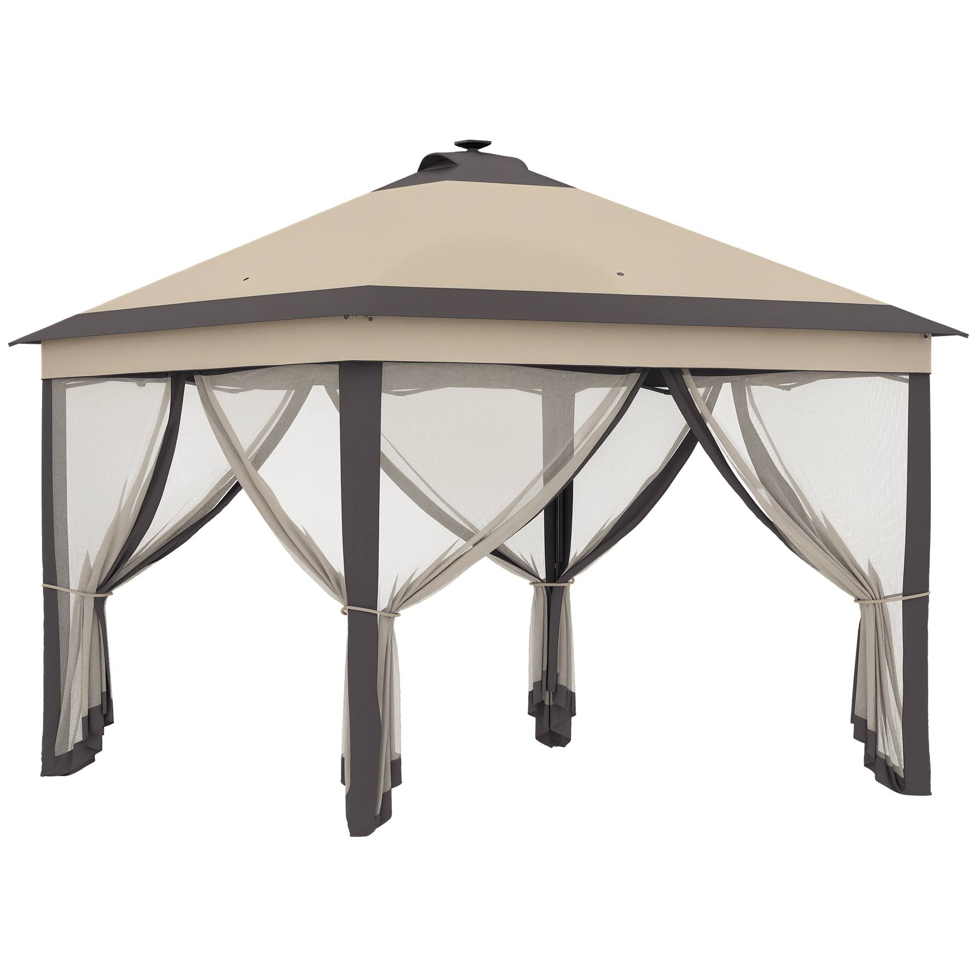 Tonnelle pliante avec éclairage LED 3,3 x 3,3 m, tonnelle de jardin avec télécommande, 4 moustiquaires, hauteur réglable, beige - Image 1