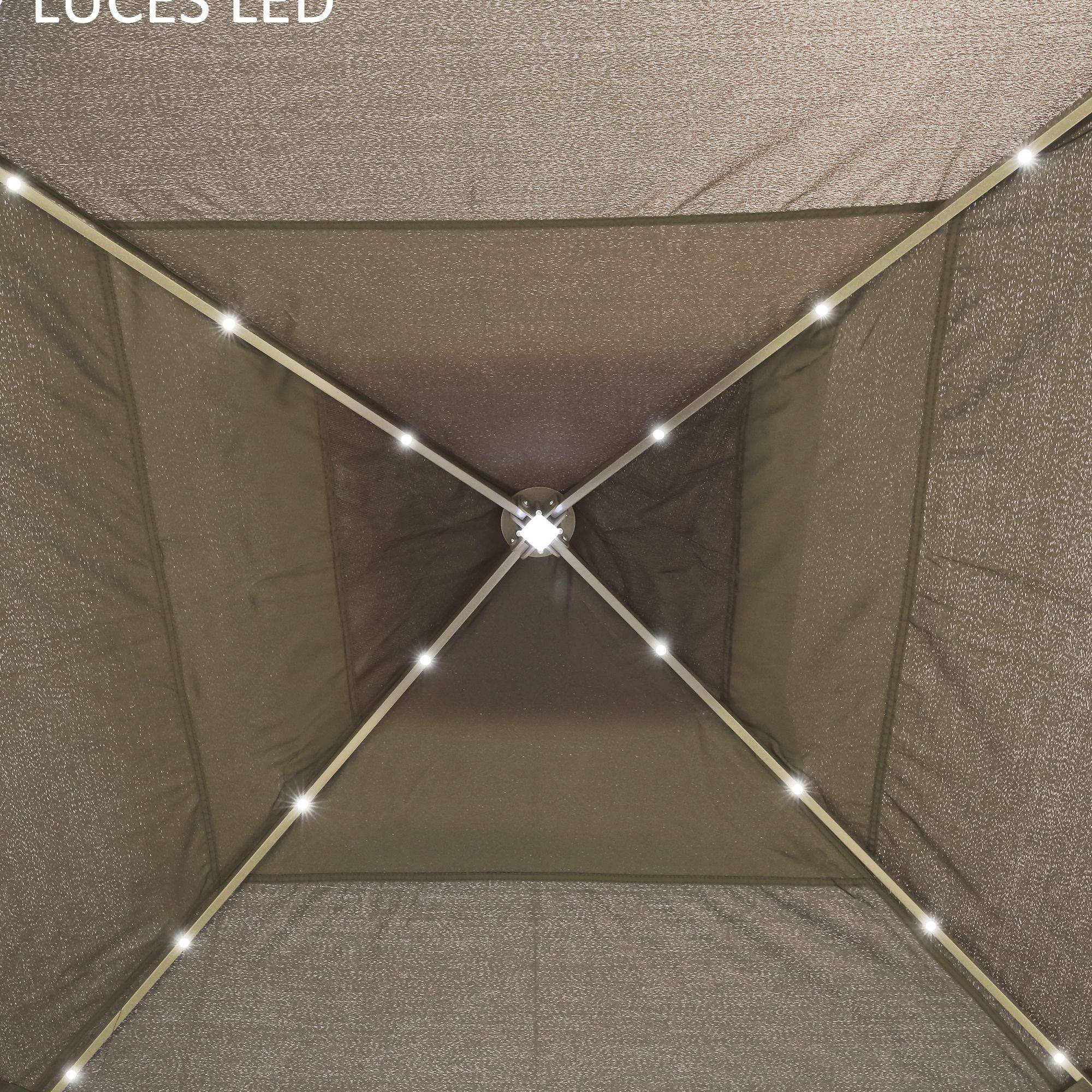 Tonnelle pliante avec éclairage LED 3,3 x 3,3 m, tonnelle de jardin avec télécommande, 4 moustiquaires, hauteur réglable, beige - Image 10