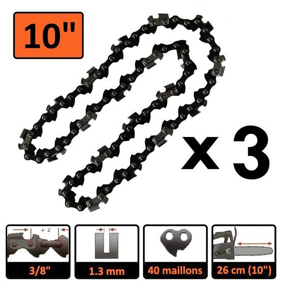Gt Garden - Lot de 3 chaînes 40 maillons pour tronçonneuse élagueuse - GT GARDEN - Image 2