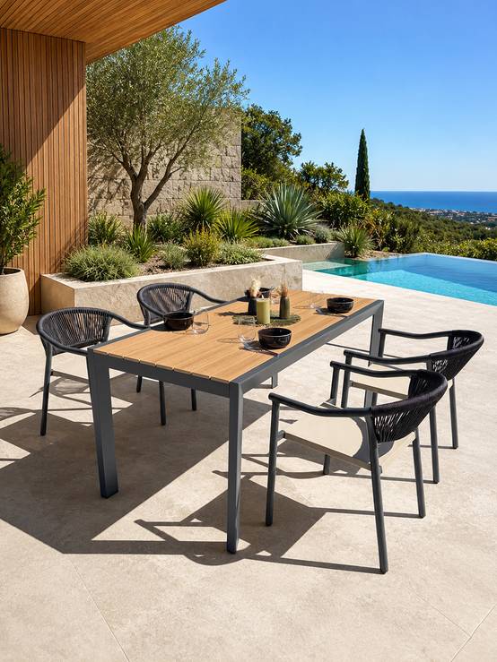 Dcb Garden - Ensemble repas de jardin 4 à 6 places en alu - Gris anthracite - TONGA - Image 1