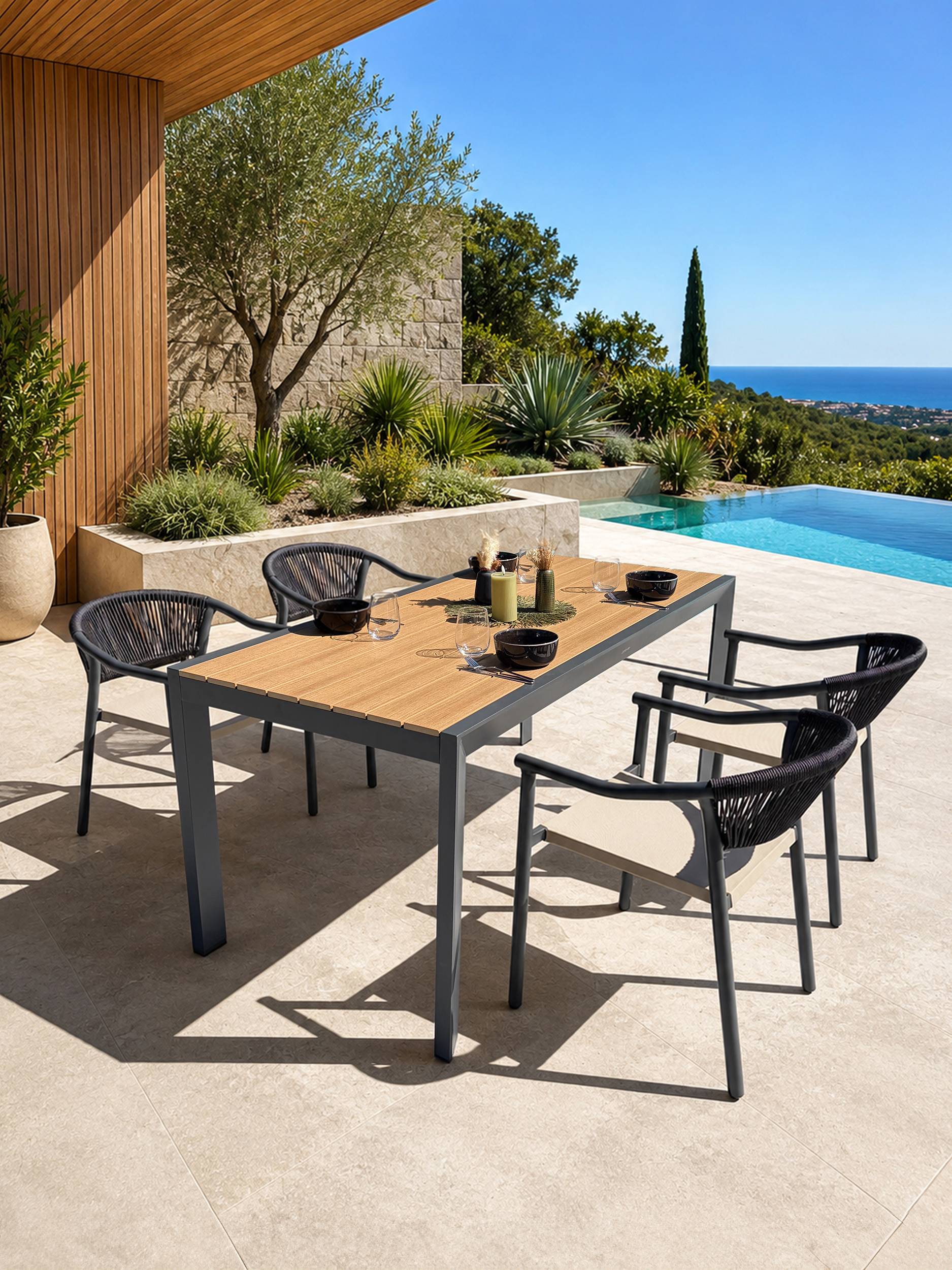 Dcb Garden - Ensemble repas de jardin 4 à 6 places en alu - Gris anthracite - TONGA - Image 1