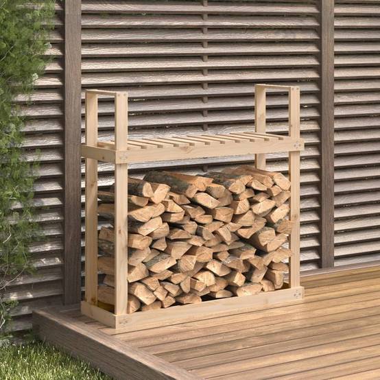 Range-bûches Vertical Bois de Pin Stockage Intérieur Extérieur 110x35x109cm Naturel - ComfortXL Outdoor Living - Image 1