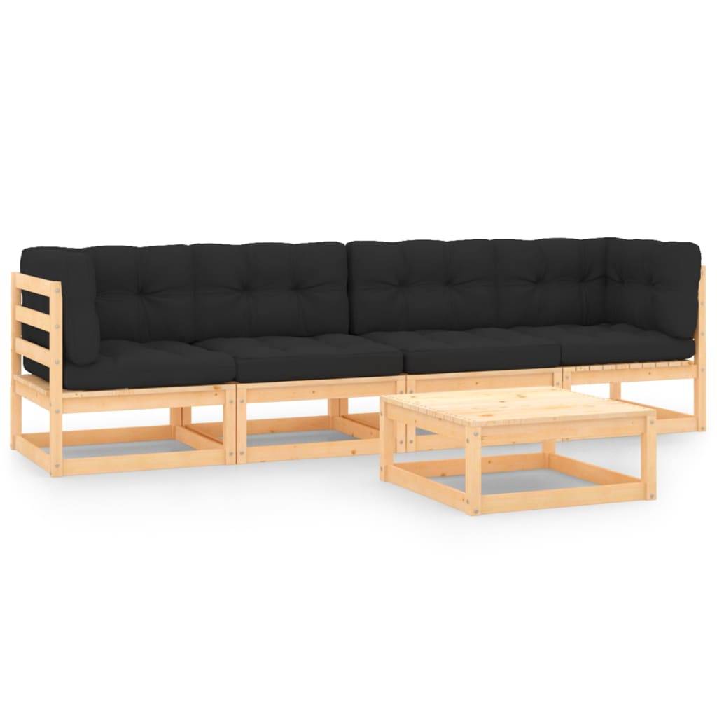 Helloshop26 - Salon de jardin meuble d'extérieur ensemble de mobilier 5 pièces avec coussins bois de pin massif - Image 1