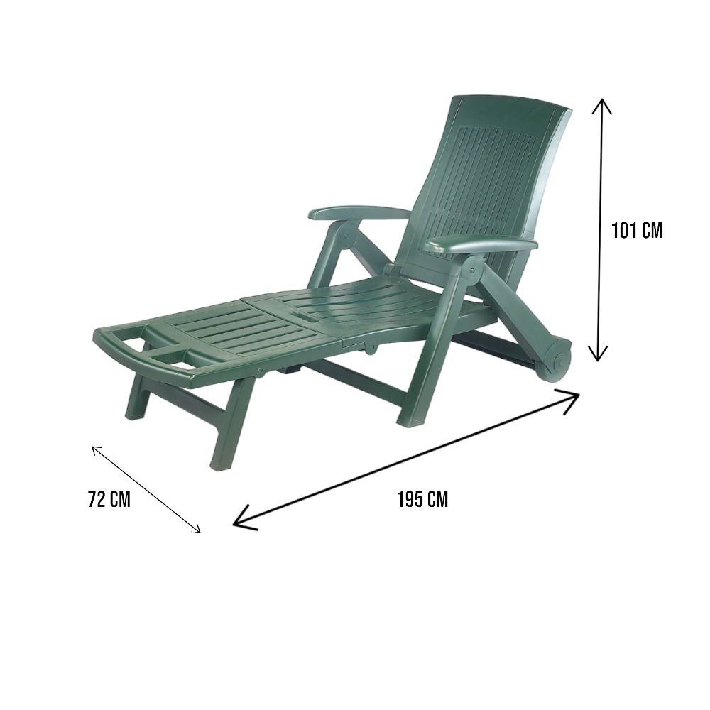 Dmora - Bains de soleil Livorno, Chaise longue de jardin réglable avec roulettes, Chaise longue d'extérieur, 100% Made in Italy, 195x72h101 cm, Vert - Dmora - Image 3