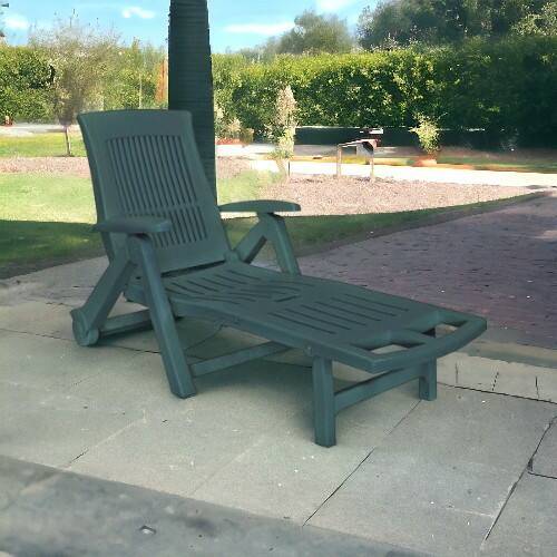 Dmora - Bains de soleil Livorno, Chaise longue de jardin réglable avec roulettes, Chaise longue d'extérieur, 100% Made in Italy, 195x72h101 cm, Vert - Dmora - Image 2