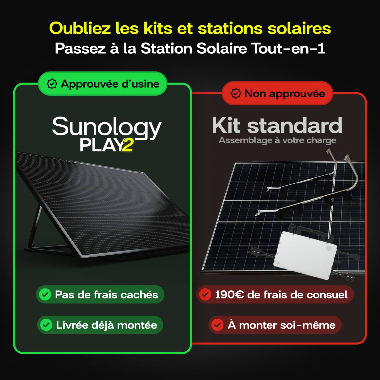 Sunology PLAY2 - Kit 4 panneaux solaires complet 1840W bifacial – 4 Stations solaire livrées totalement assemblées – Installation au sol ou au mur - Image 8