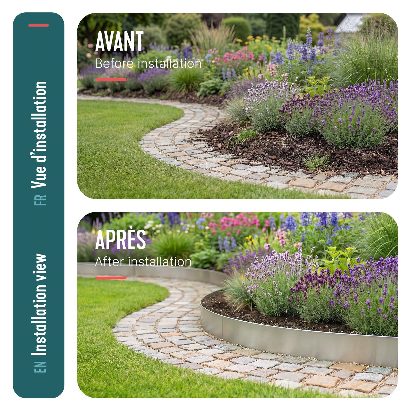 Vounot - Lot de 20 Bordure de jardin en métal galvanisé flexible 100x13cm - clôture gazon antirouille 20m - VOUNOT® - Image 7