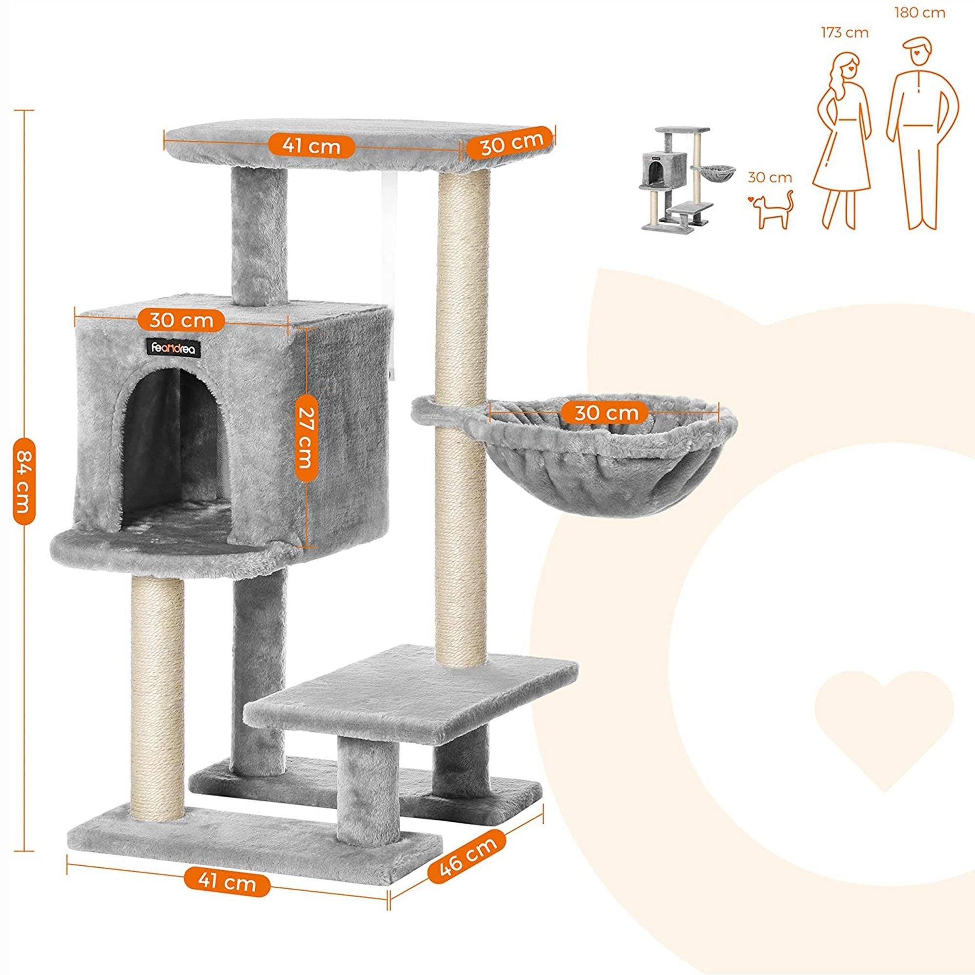 Arbre à chat tour poteaux à gratter 84 cm gris clair - Image 2