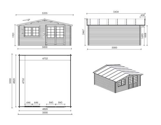 Altanka - Abri de jardin en bois - 25m2 - 5x5m - Ep. 34mm - Couleur: naturel - DOM722 - ALTANKA - Image 3