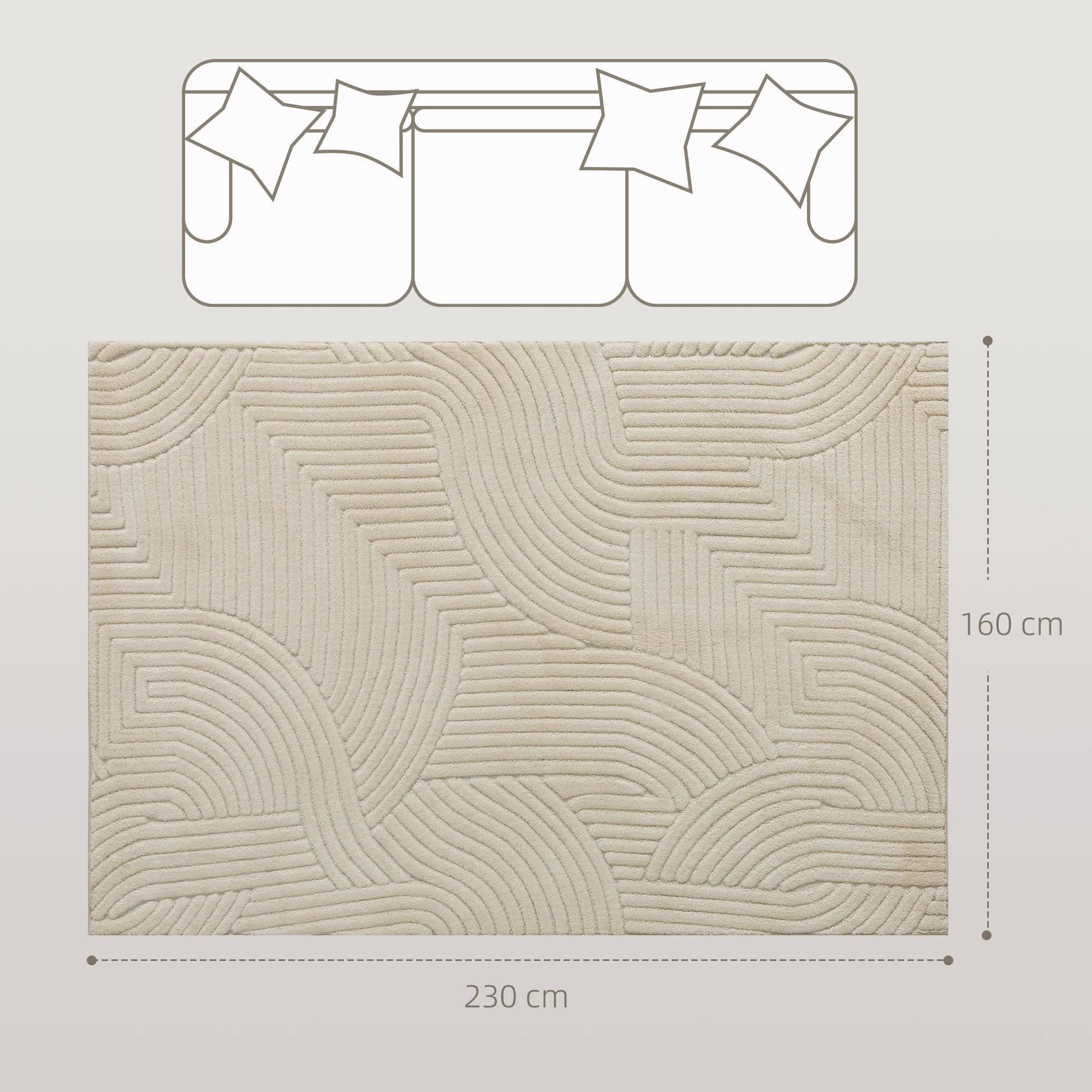 Sans Marque - Tapis moderne antidérapant polyester coton motif lignes salon chambre crème - Image 5