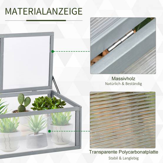 ComfortXL - Châssis de jardin en sapin et polycarbonate 90 x 46 x 40 cm gris pour semis toit ouvrant - ComfortXL Outdoor Living - Image 5