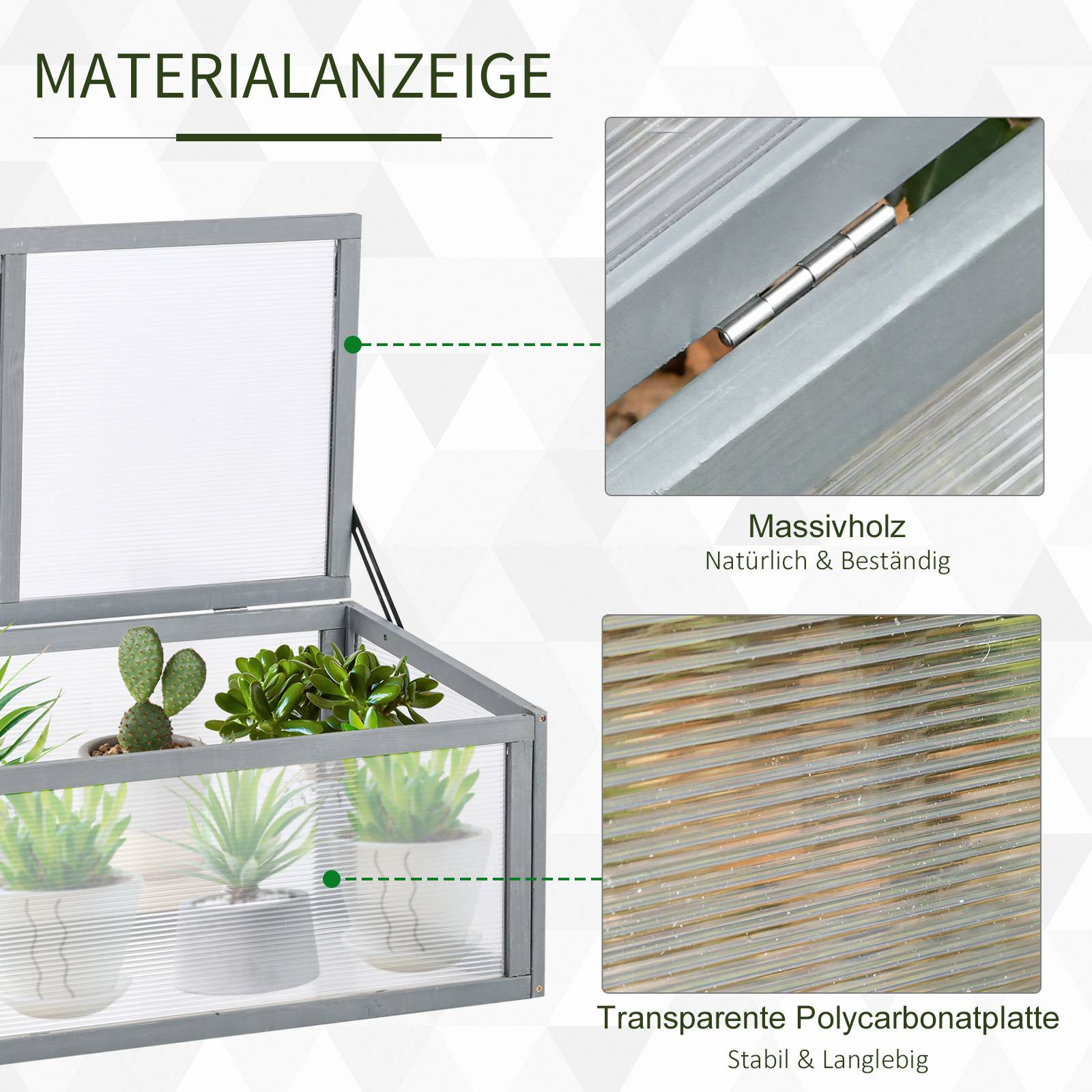 ComfortXL - Châssis de jardin en sapin et polycarbonate 90 x 46 x 40 cm gris pour semis toit ouvrant - ComfortXL Outdoor Living - Image 5