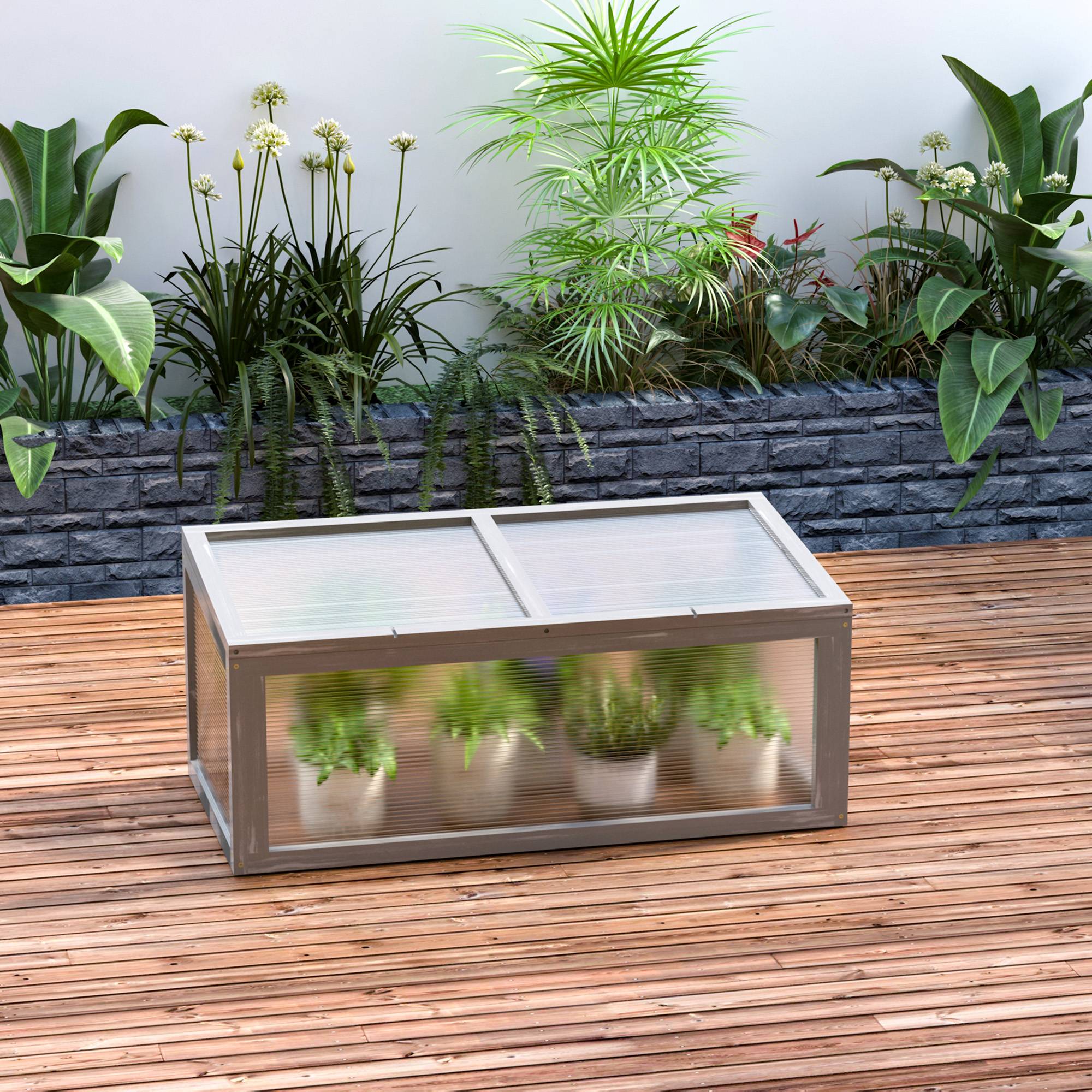 ComfortXL - Châssis de jardin en sapin et polycarbonate 90 x 46 x 40 cm gris pour semis toit ouvrant - ComfortXL Outdoor Living - Image 8