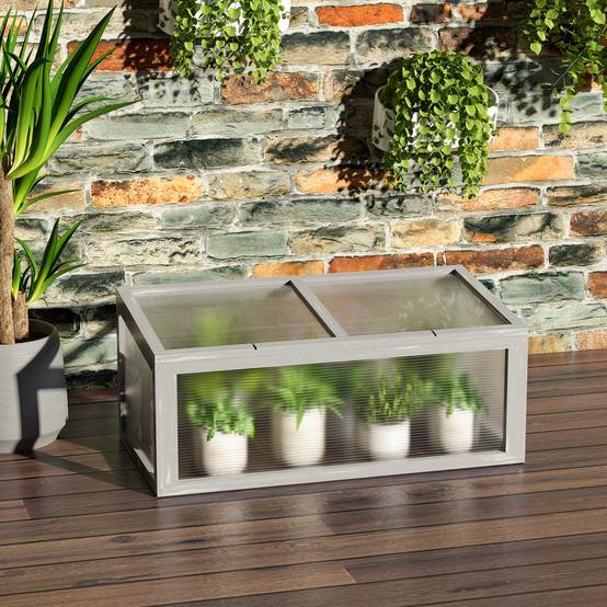 ComfortXL - Châssis de jardin en sapin et polycarbonate 90 x 46 x 40 cm gris pour semis toit ouvrant - ComfortXL Outdoor Living - Image 1