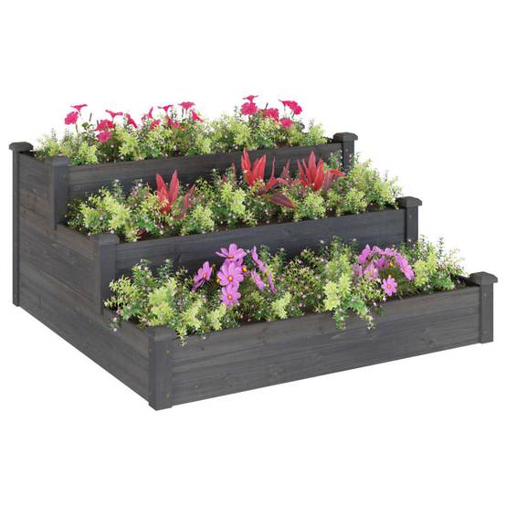 ComfortXL - Carré potager à étages en bois de sapin pour jardin moderne Gris 120x120 cm – ComfortXL Outdoor Living - Image 3