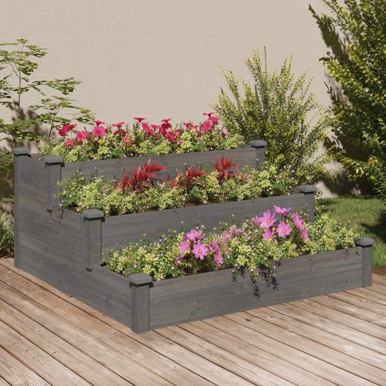 ComfortXL - Carré potager à étages en bois de sapin pour jardin moderne Gris 120x120 cm – ComfortXL Outdoor Living - Image 1