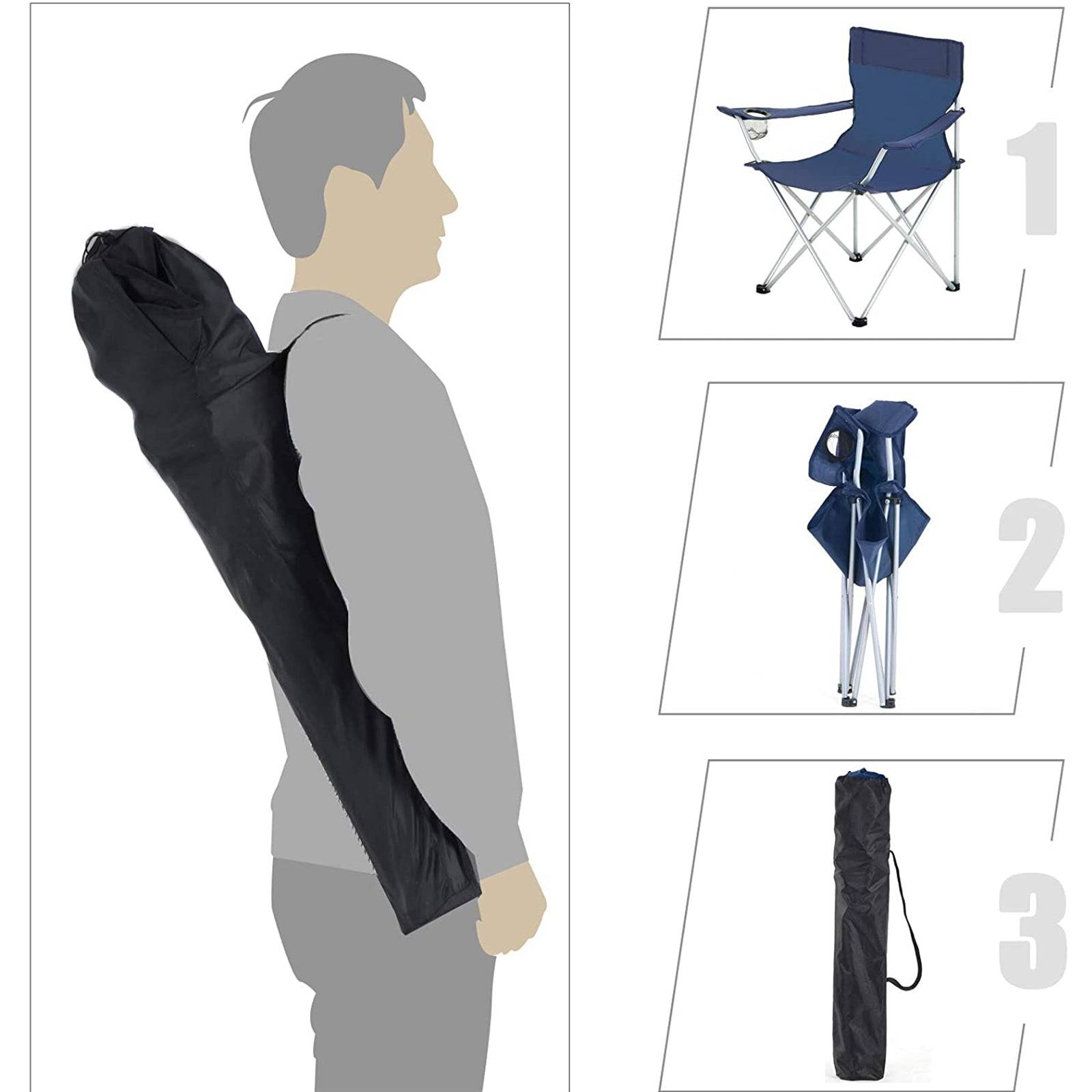 Helloshop26 - Lot de 2 chaises de camping pliables sièges pliantes extérieur confortable avec accoudoirs et porte-gobelets cadre stable capacité de charge 120 kg b - Image 2