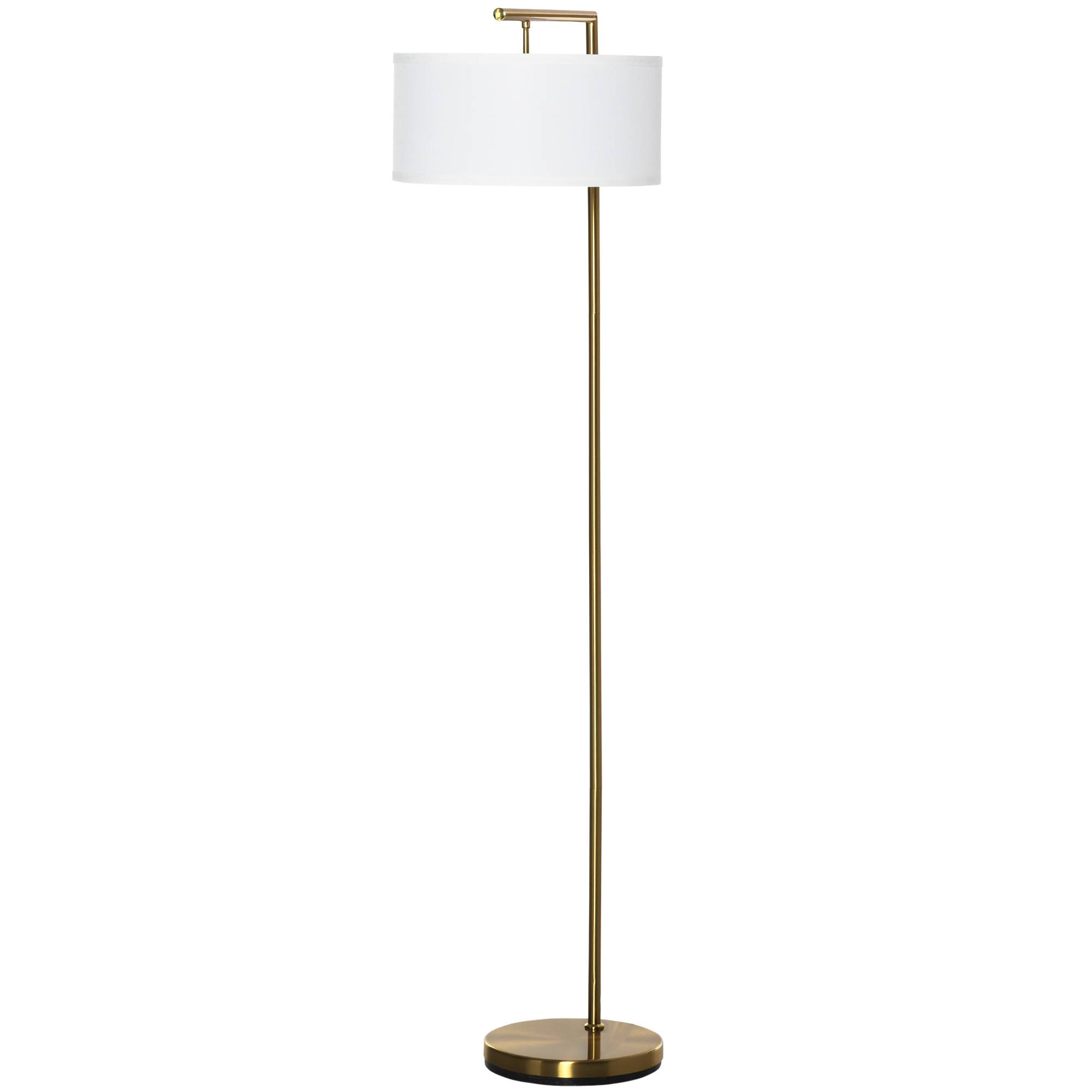 Lampadaire, douille E27, finition dorée, abat-jour en tissu blanc, interrupteur au pied, acier, 47 x 37 x 153 cm - Image 2