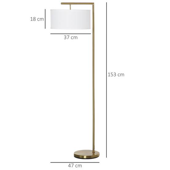 Lampadaire, douille E27, finition dorée, abat-jour en tissu blanc, interrupteur au pied, acier, 47 x 37 x 153 cm - Image 5