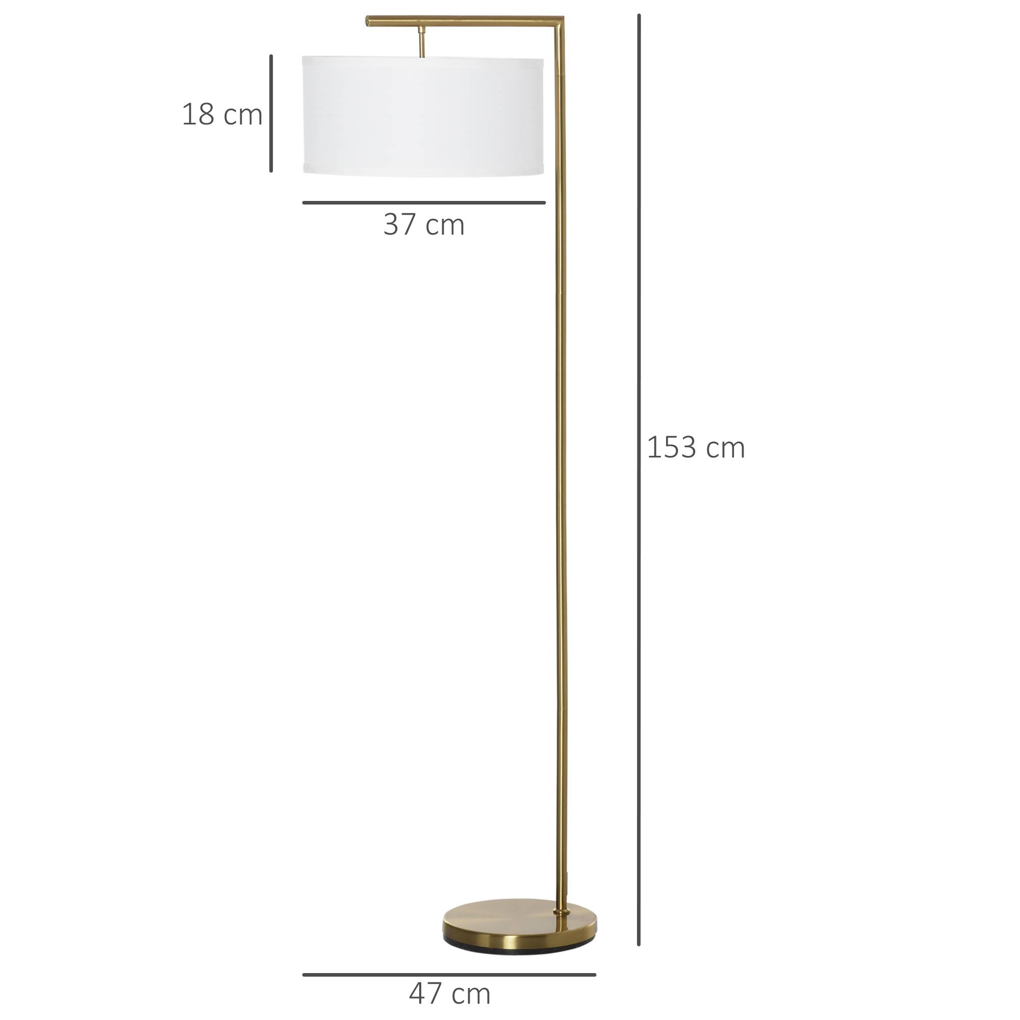Lampadaire, douille E27, finition dorée, abat-jour en tissu blanc, interrupteur au pied, acier, 47 x 37 x 153 cm - Image 5