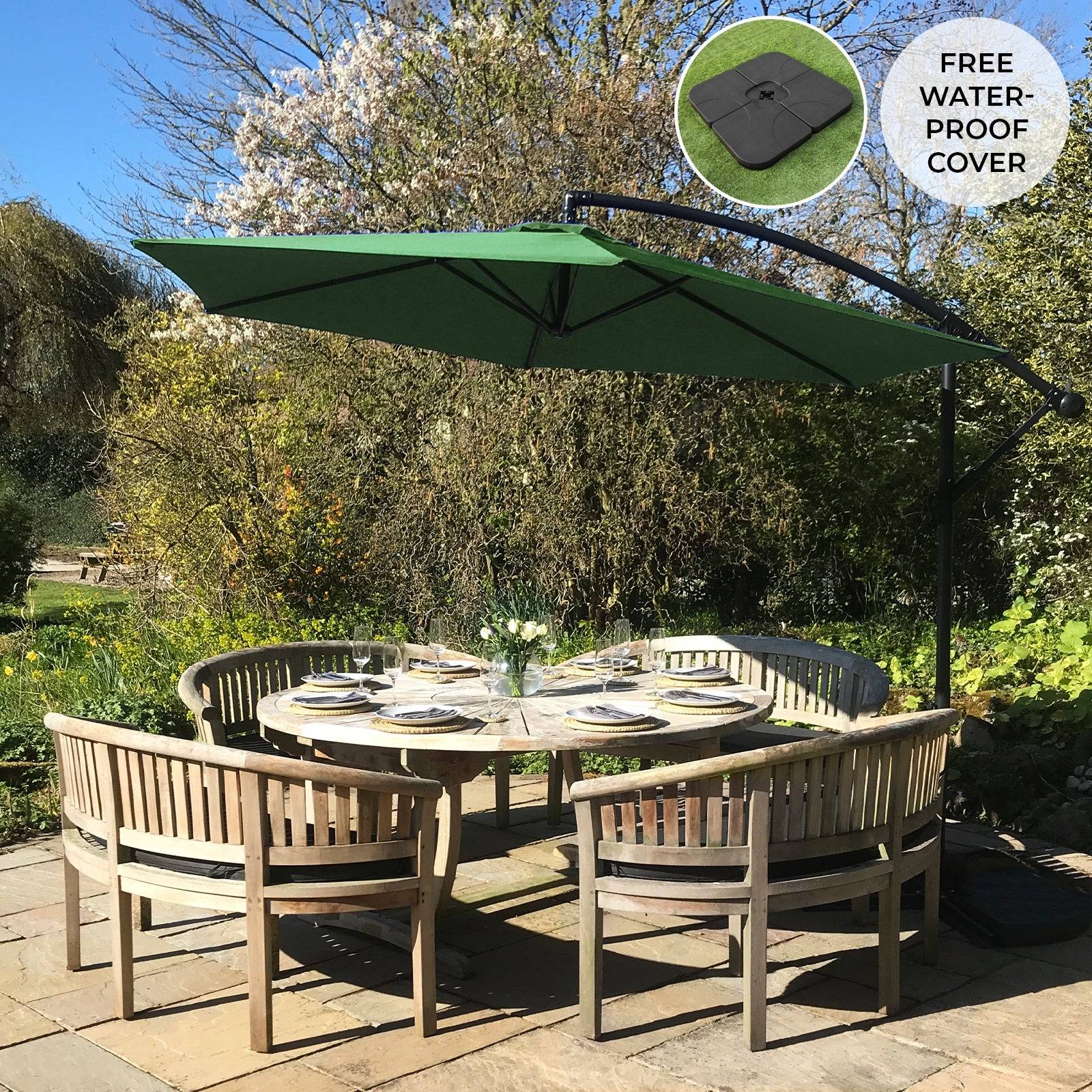 Monstershop - Parasol Cantilever Vert & Base Carrée 3m x 3m x 2.5m - Image 1