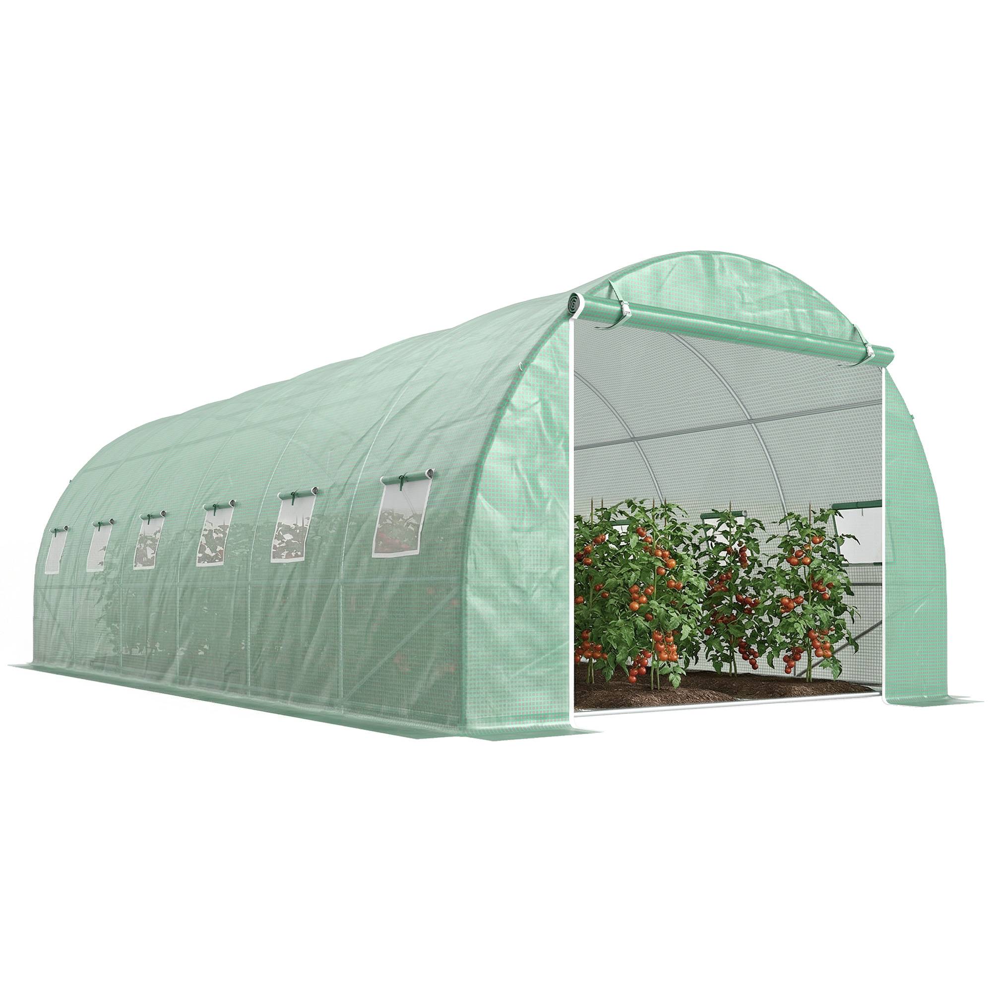 Serre tunnel avec 12 fenêtres et une porte, serre potagère pour la culture de plantes, légumes et fleurs (verte) - Image 1