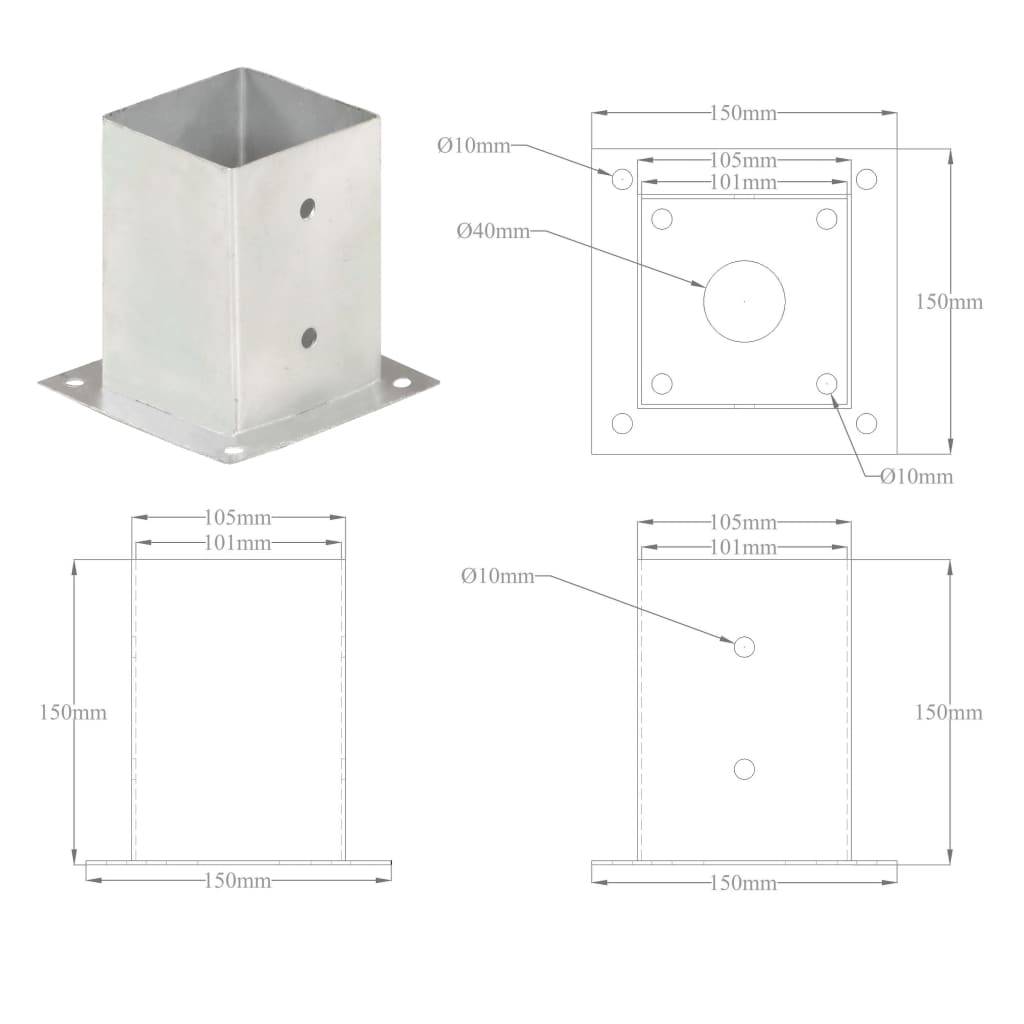 Ancre de poteau métal galvanisé 101 mm x 150 mm x 150 mm - PANGIVO - Image 9