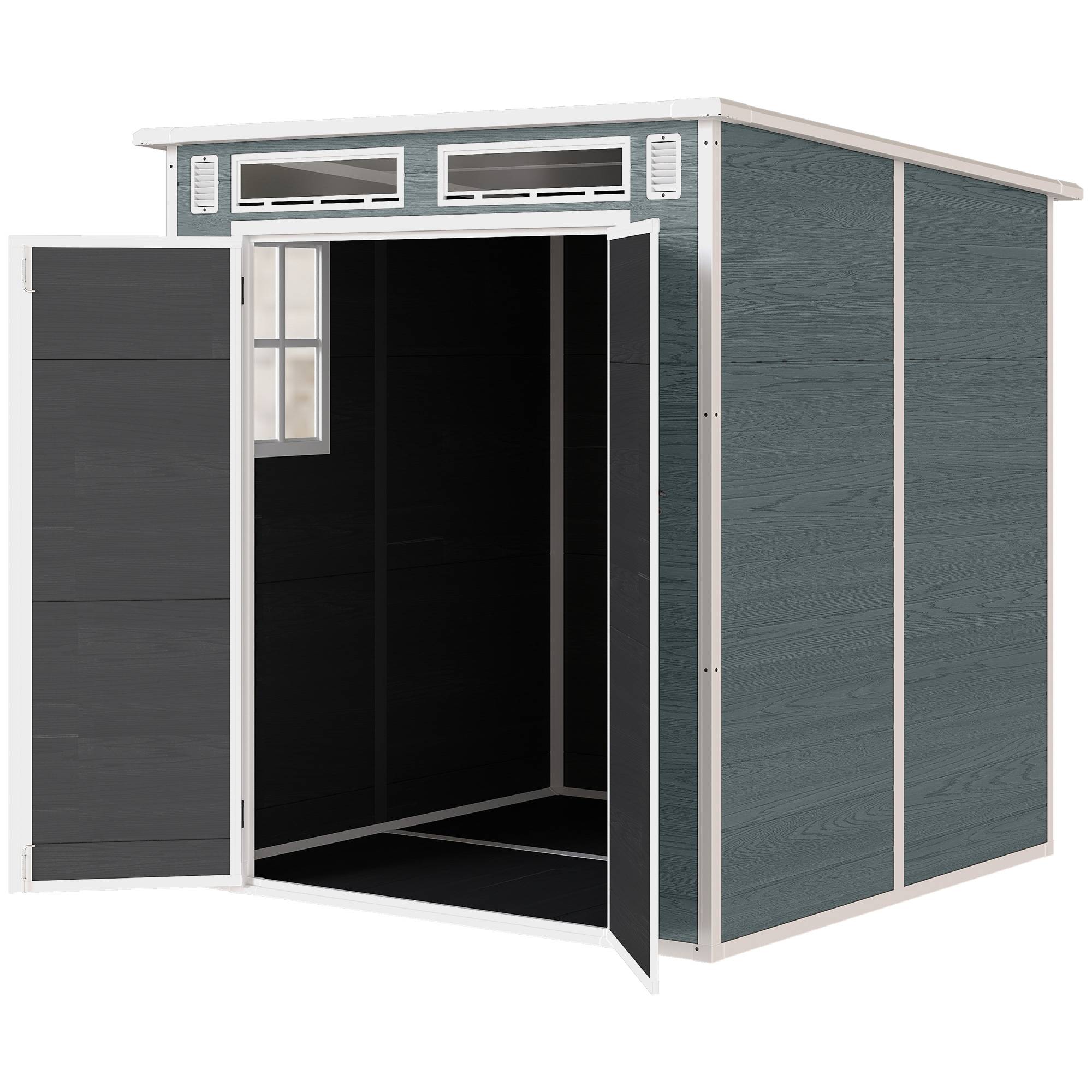 Abri de jardin résine 3,3 m² avec double porte, 3 fenêtres, 2 aérations, protection UV et plancher - Image 2