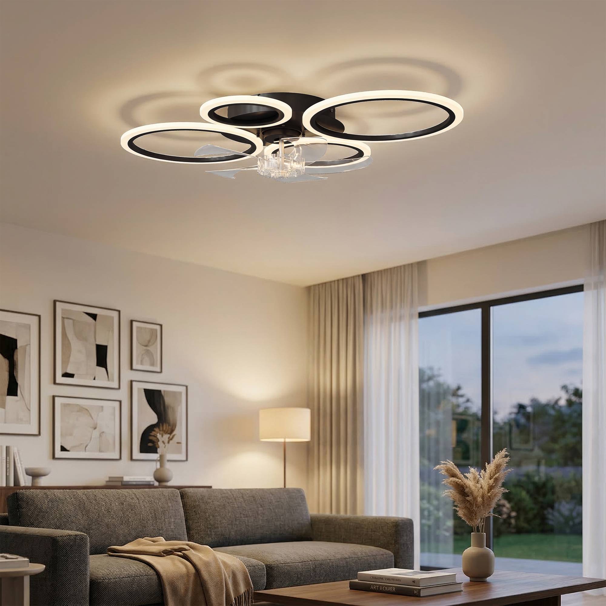 Sans Marque - Ventilateur plafond éclairage télécommande 77 cm fixation 6 vis noir - Image 4