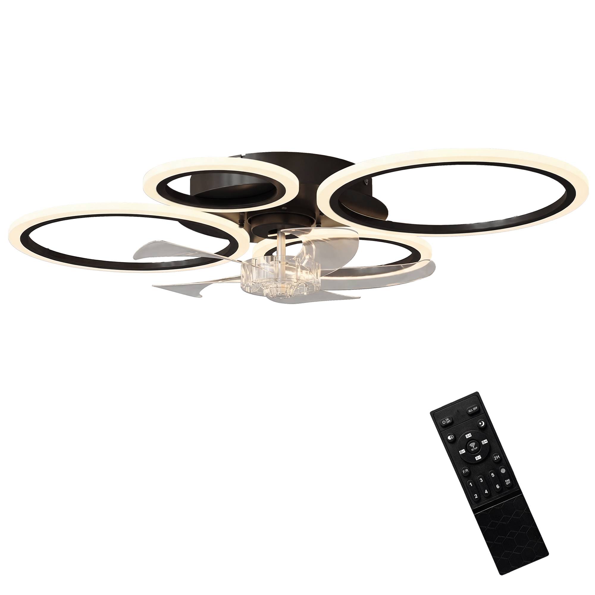 Sans Marque - Ventilateur plafond éclairage télécommande 77 cm fixation 6 vis noir - Image 2