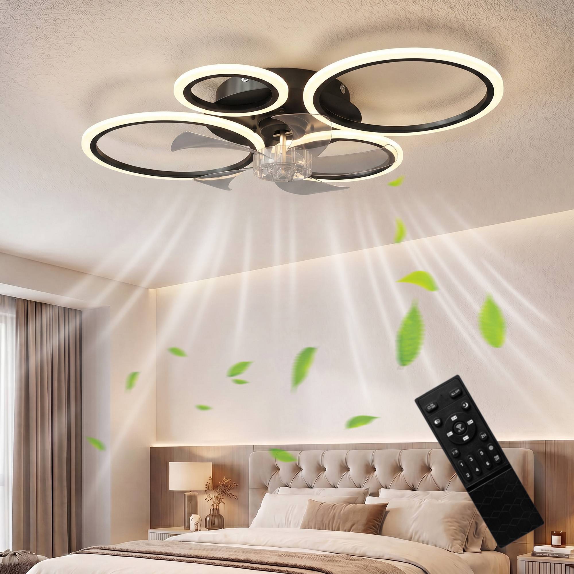 Sans Marque - Ventilateur plafond éclairage télécommande 77 cm fixation 6 vis noir - Image 3
