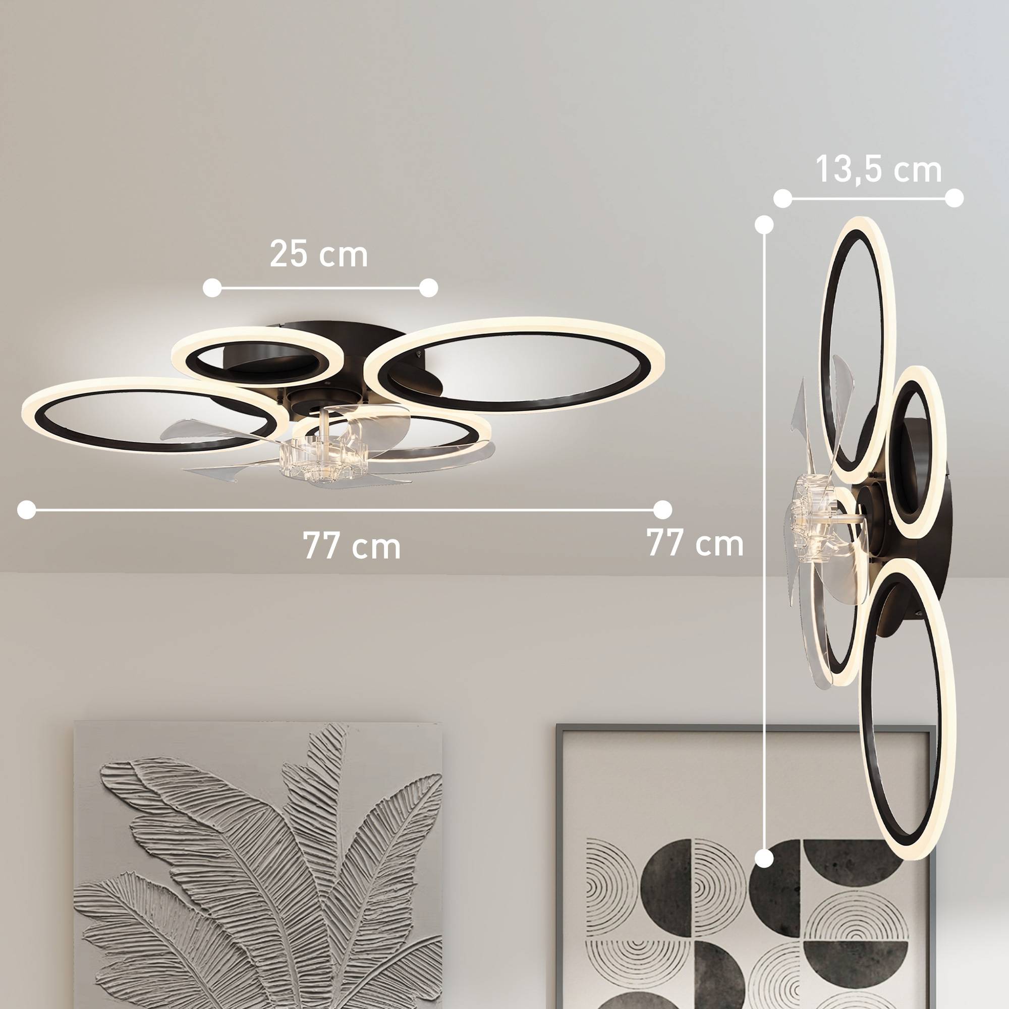 Sans Marque - Ventilateur plafond éclairage télécommande 77 cm fixation 6 vis noir - Image 5