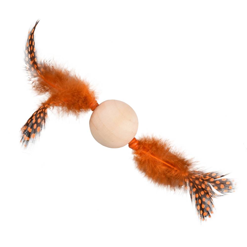 Flamingo - Jouet 1 Balle en bois avec plume 13 x 4 cm jouet pour chat couleur aléatoire. - Image 2