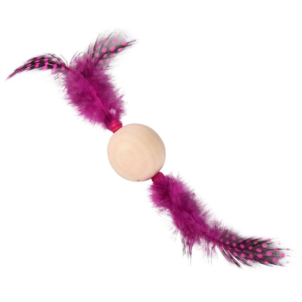 Flamingo - Jouet 1 Balle en bois avec plume 13 x 4 cm jouet pour chat couleur aléatoire. - Image 3
