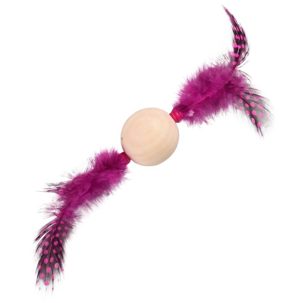 Flamingo - Jouet 1 Balle en bois avec plume 13 x 4 cm jouet pour chat couleur aléatoire. - Image 6