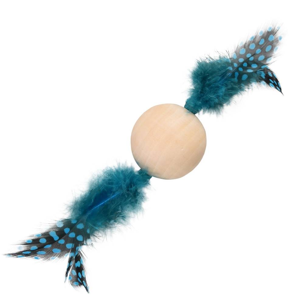 Flamingo - Jouet 1 Balle en bois avec plume 13 x 4 cm jouet pour chat couleur aléatoire. - Image 1