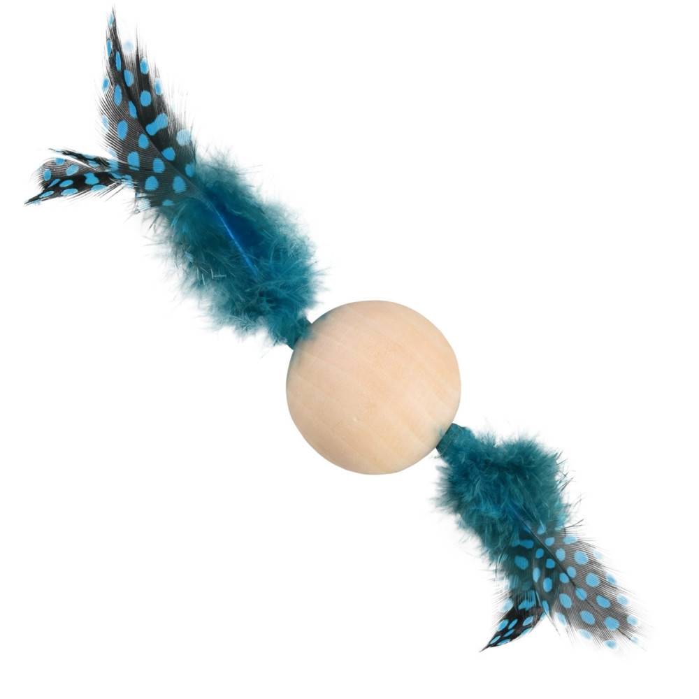 Flamingo - Jouet 1 Balle en bois avec plume 13 x 4 cm jouet pour chat couleur aléatoire. - Image 4