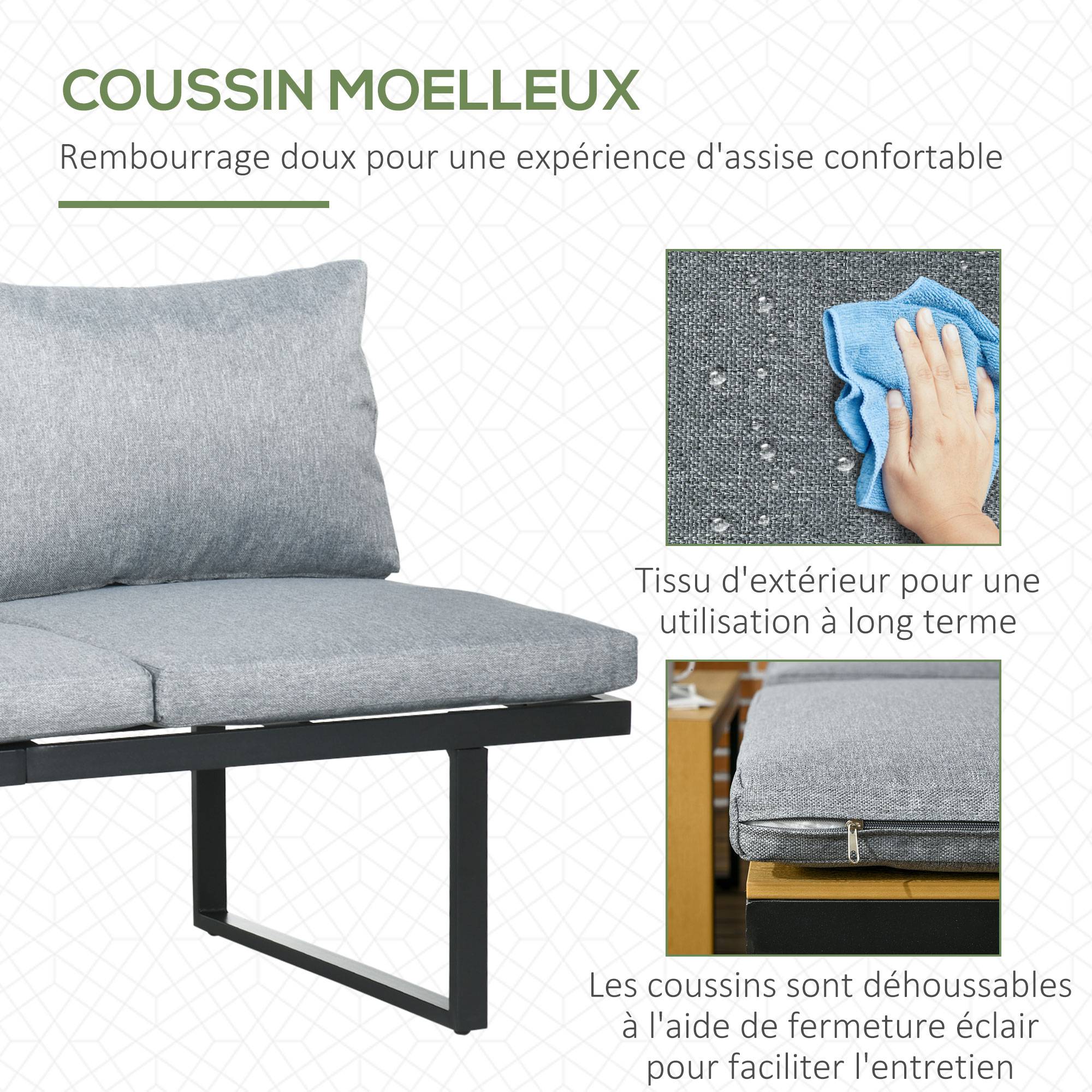 Outsunny - Salon de Jardin d'angle modulable avec table basse aluminium 5 places 3 pièces 8 coussins inclus gris - Outsunny - Image 6