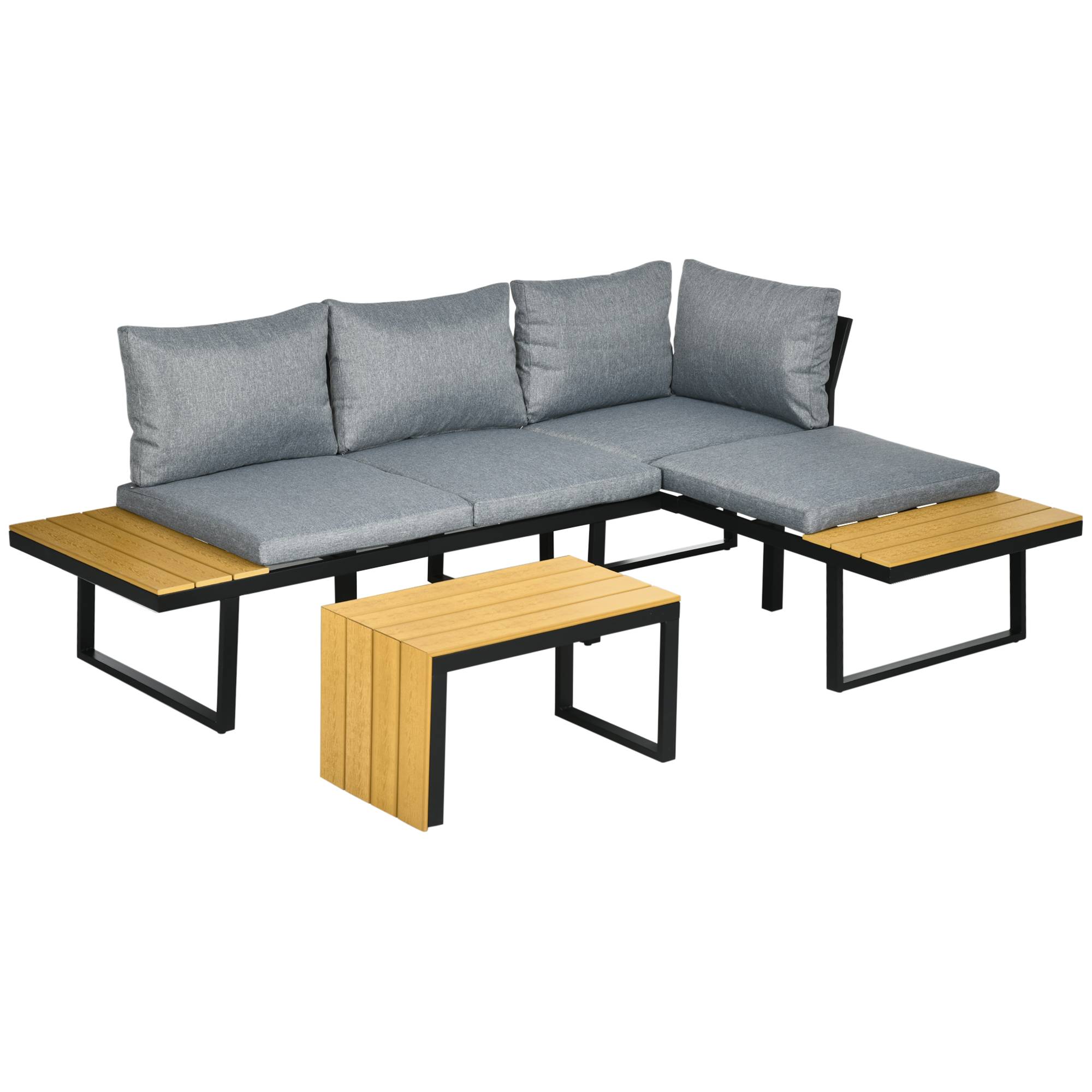 Outsunny - Salon de Jardin d'angle modulable avec table basse aluminium 5 places 3 pièces 8 coussins inclus gris - Outsunny - Image 1