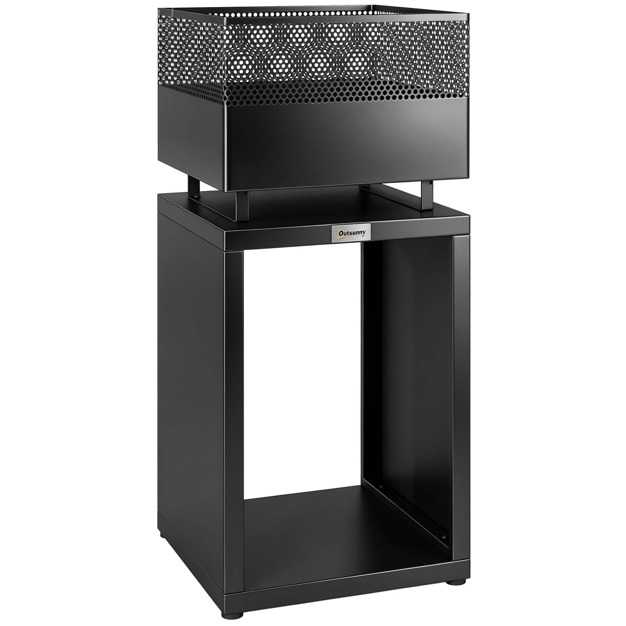 ComfortXL - Brasero extérieur métal noir 39 x 39 x 87 cm terrasse jardin avec range-bûches intégré et pieds réglables - Image 10