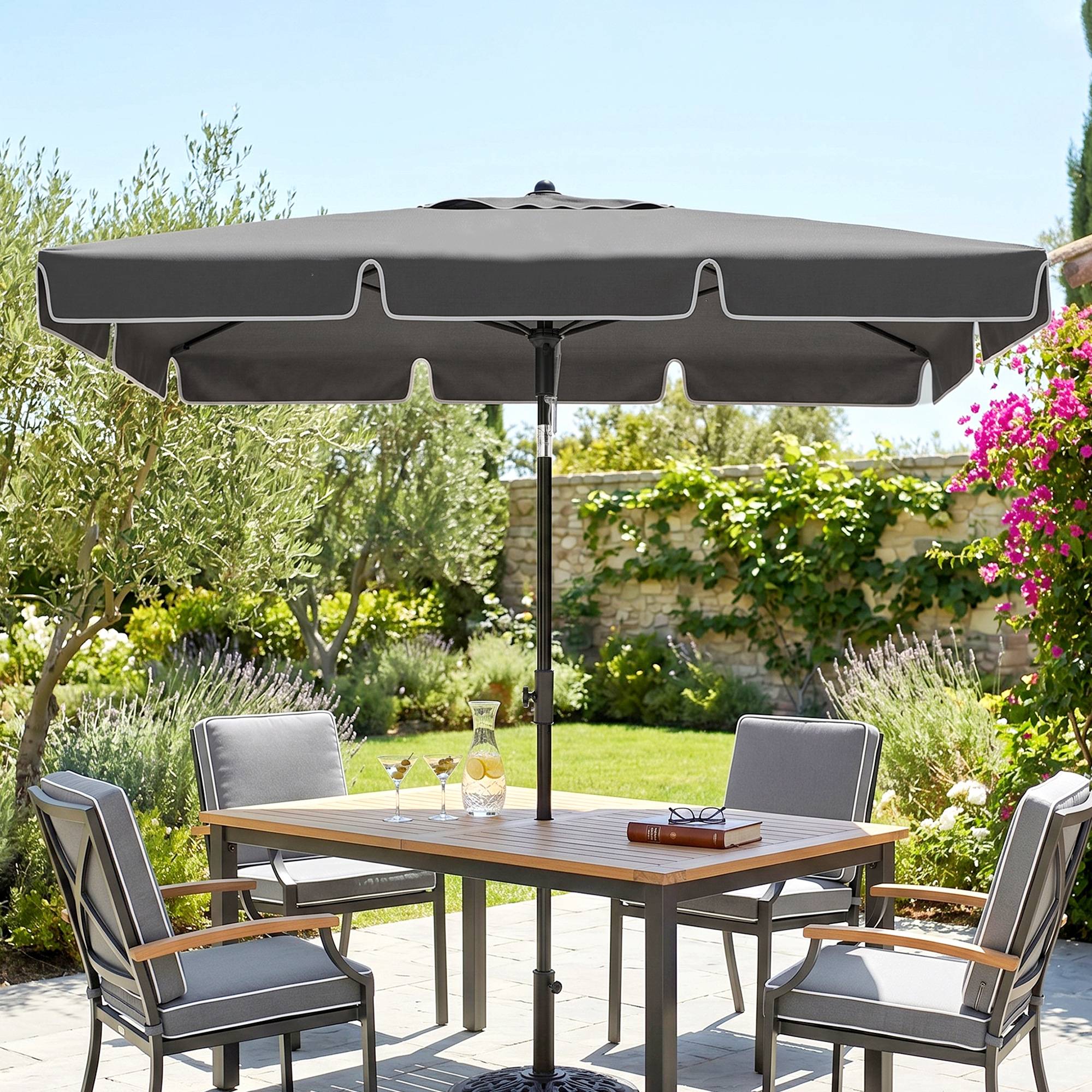 Parasol de jardin Parasol droit rectangulaire inclinable alu métal polyester haute densité 2 x 1,3 m gris - Image 4