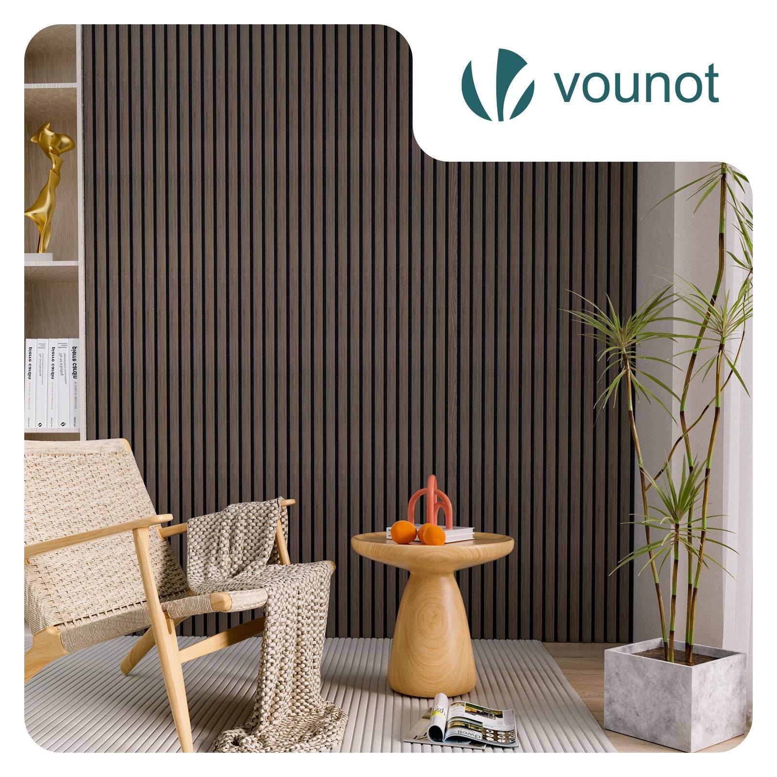 Lot de 2 panneaux acoustiques muraux Tasseaux en bois MDF avec feutre noir 120x60x2.1cm chene foncé - Image 2