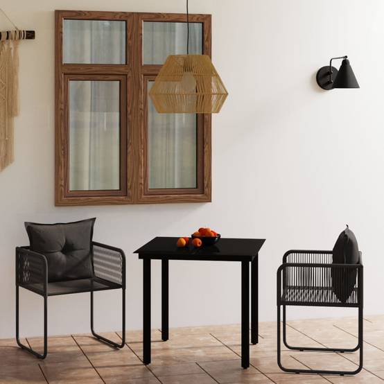 ComfortXL - Ensemble Repas de Jardin 2 Personnes Table Verre Acier Noir – ComfortXL Outdoor Living - Image 1