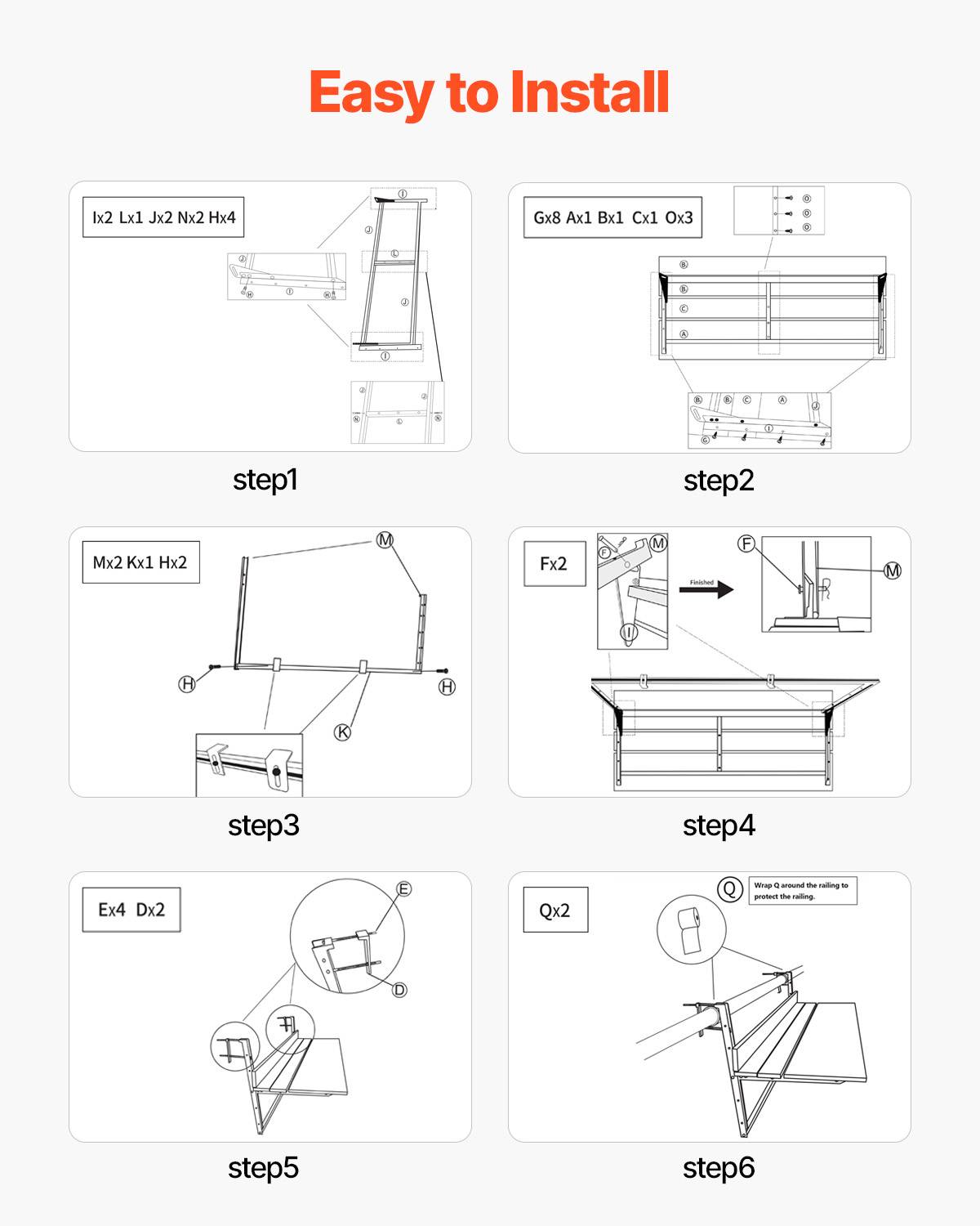VEVOR Table suspendue balcon 1000x485x480 mm, pliante, réglable 5 niveaux. Pour garde-corps, terrasse. - Image 4
