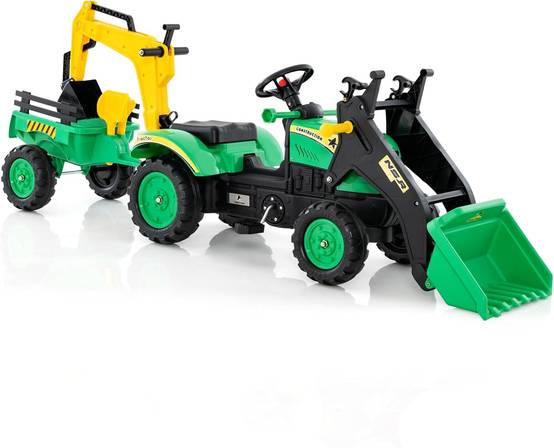 Costway - 3 en 1 Tractopelle Enfant avec Pelle et Remorque Amovible, Tracteur Enfants - Image 1
