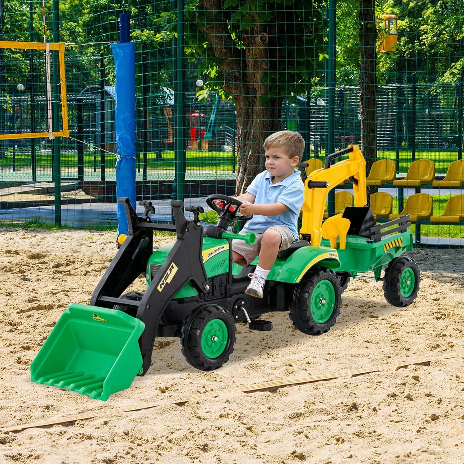 Costway - 3 en 1 Tractopelle Enfant avec Pelle et Remorque Amovible, Tracteur  Enfants - Image 8