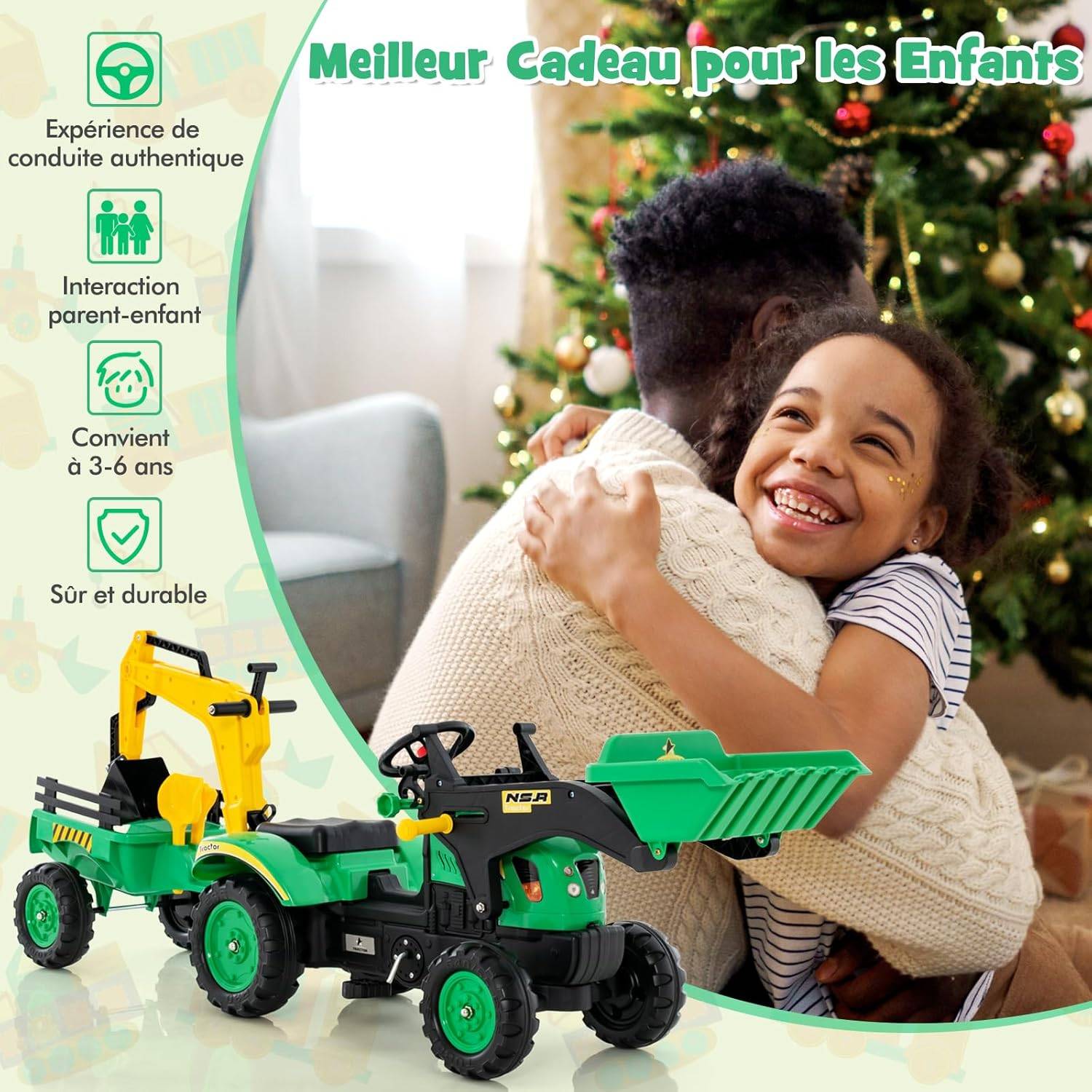 Costway - 3 en 1 Tractopelle Enfant avec Pelle et Remorque Amovible, Tracteur  Enfants - Image 6
