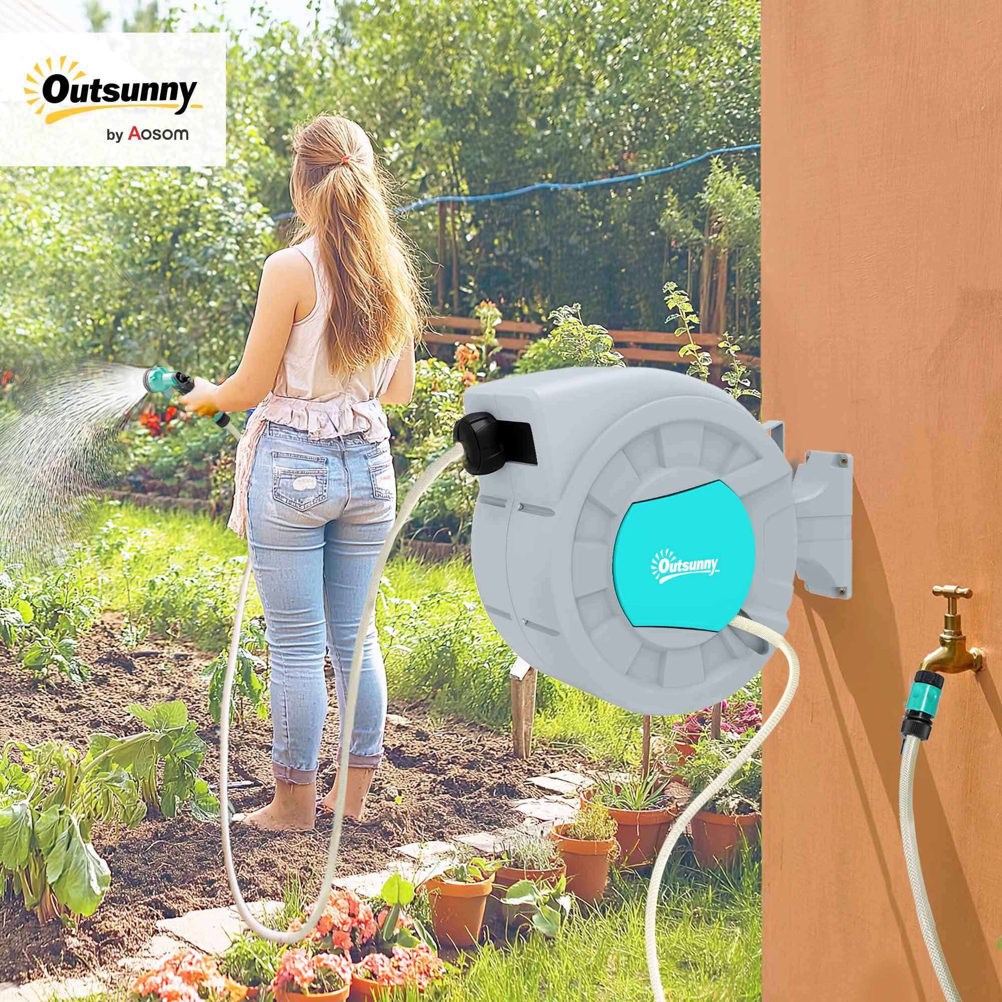 Outsunny - Enrouleur tuyau arrosage 25+2 m - support mural + poignée - pivotant à 180° - 7 options de jets d'arrosage - gris - Outsunny - Image 10